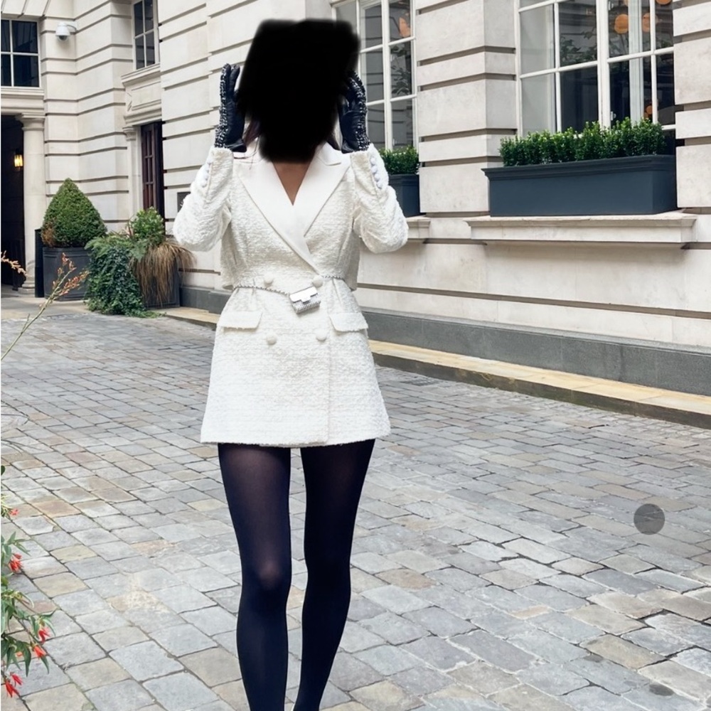 Self Portrait Double-breasted Blazer Dress Tweed Boucle — White/Ivory — Size 4